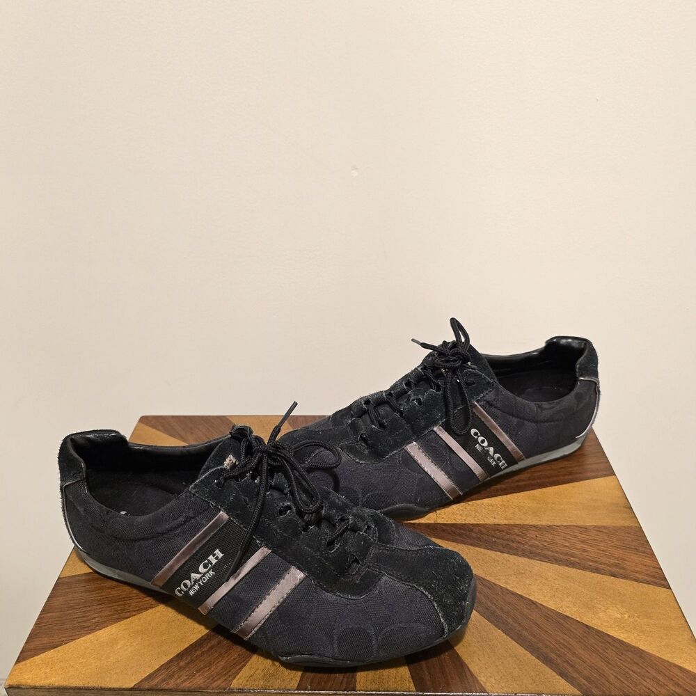 Coach Canvas Signature Logo Lace up Low Top Black Sneakers Shoes US 10B Womens